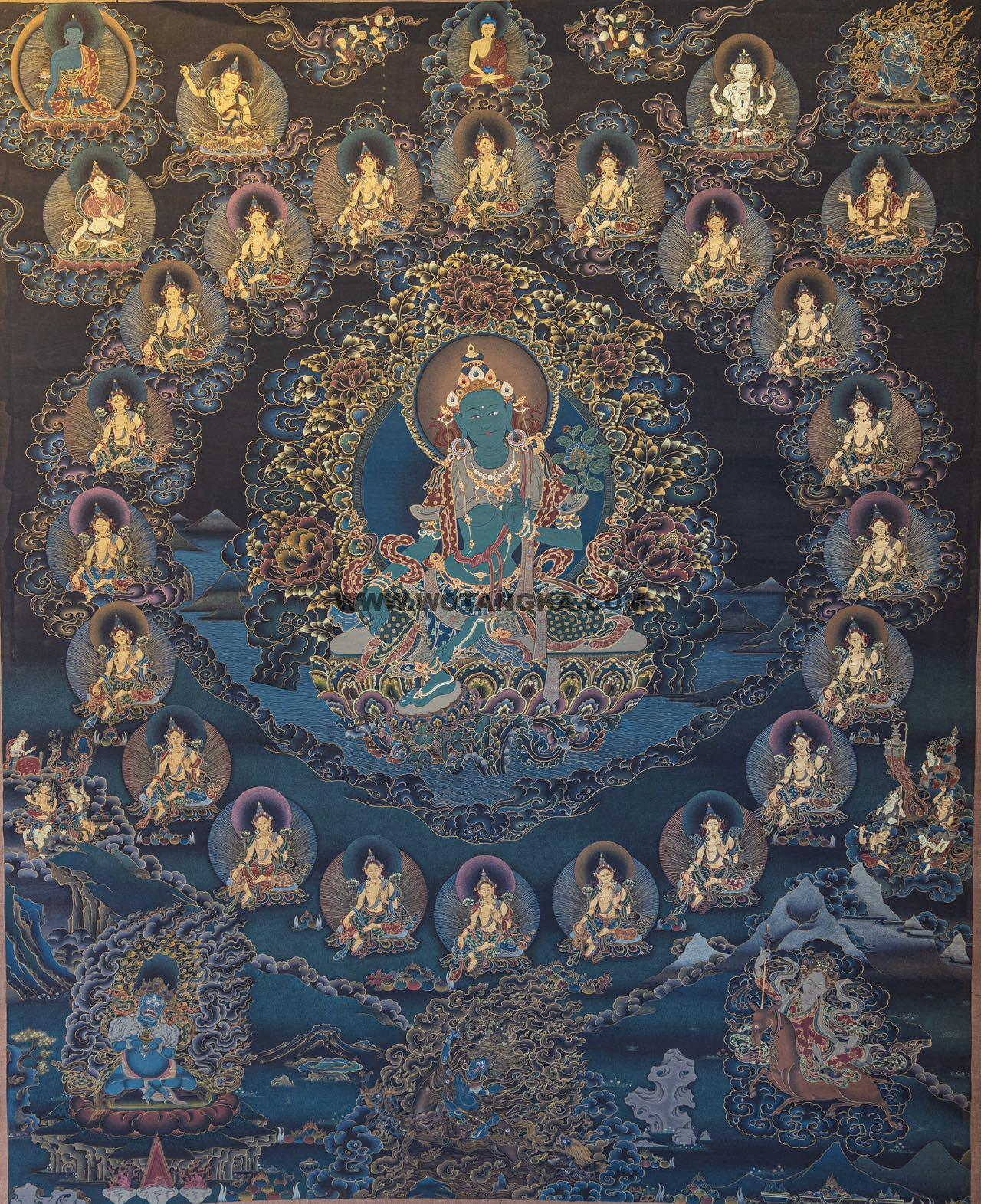 编号188-430280:黑金唐卡-绿度母·二十一度母(100*85CM左右)