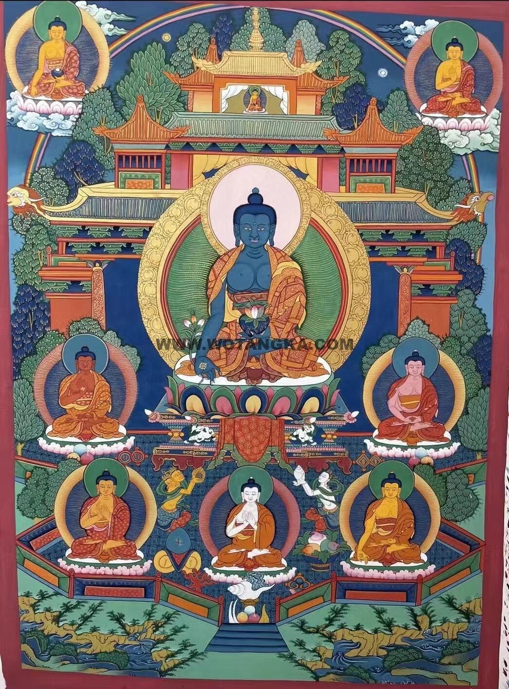 编号188-449550:彩绘唐卡-药师佛·药师七佛(90*60CM左右)