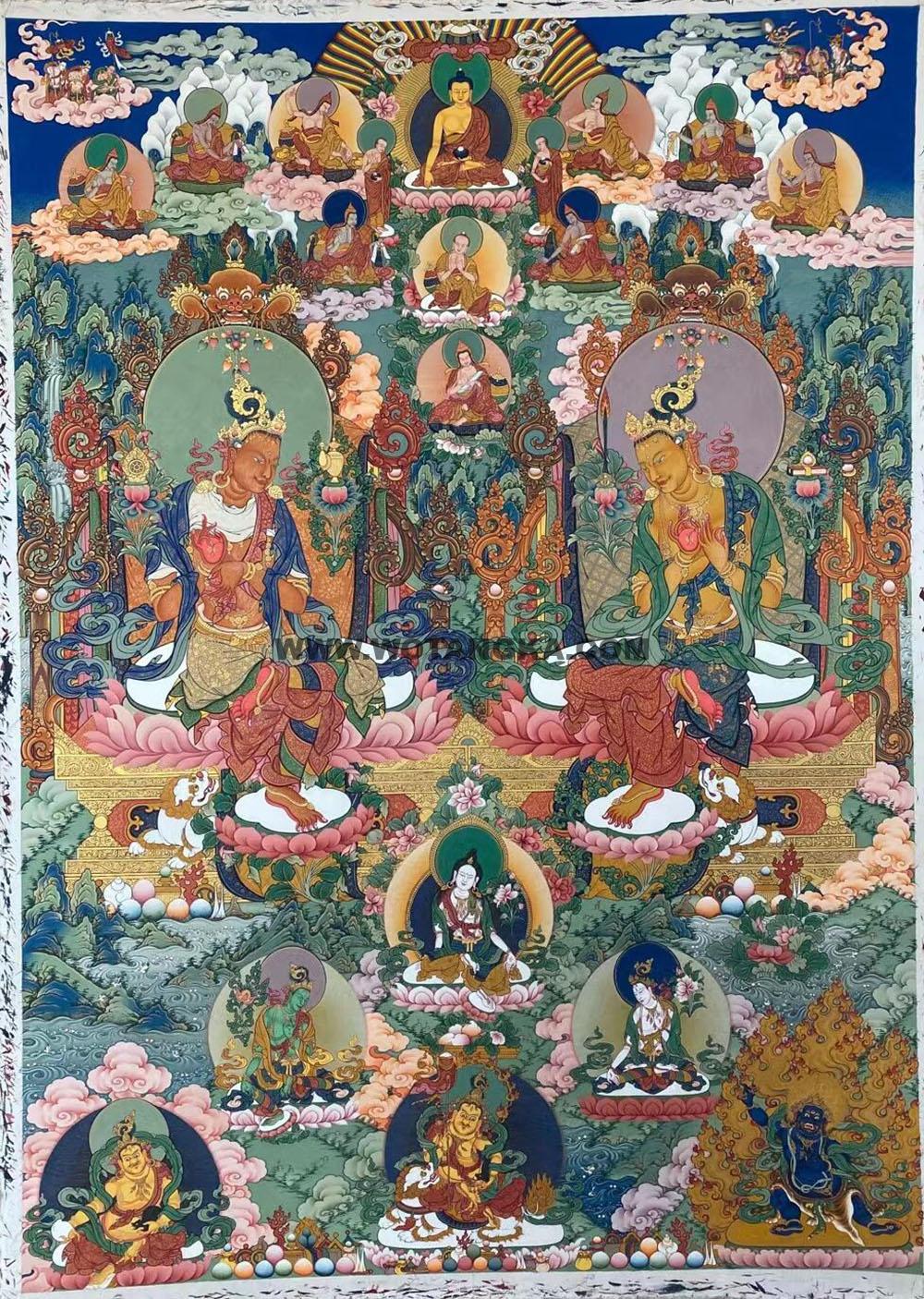 编号188-460666:彩绘唐卡-文殊菩萨与弥勒菩萨对坐图(120*90CM左右)