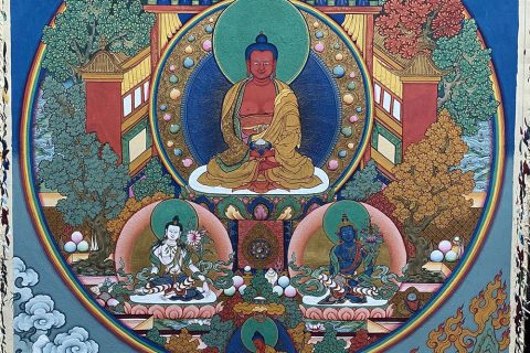 编号188-460740：彩绘唐卡-阿弥陀佛·极乐净土（70*50CM左右）