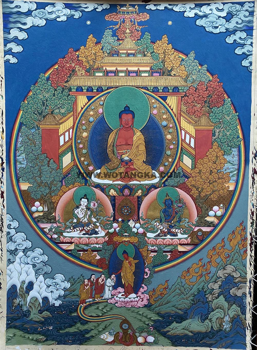 编号188-460740:彩绘唐卡-阿弥陀佛·极乐净土(70*50CM左右)