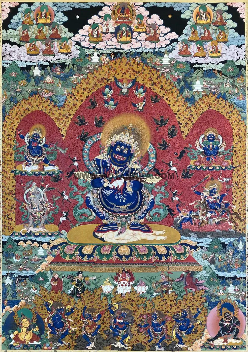 编号188-462977:彩绘唐卡-红棒玛哈嘎拉(150*130CM左右)