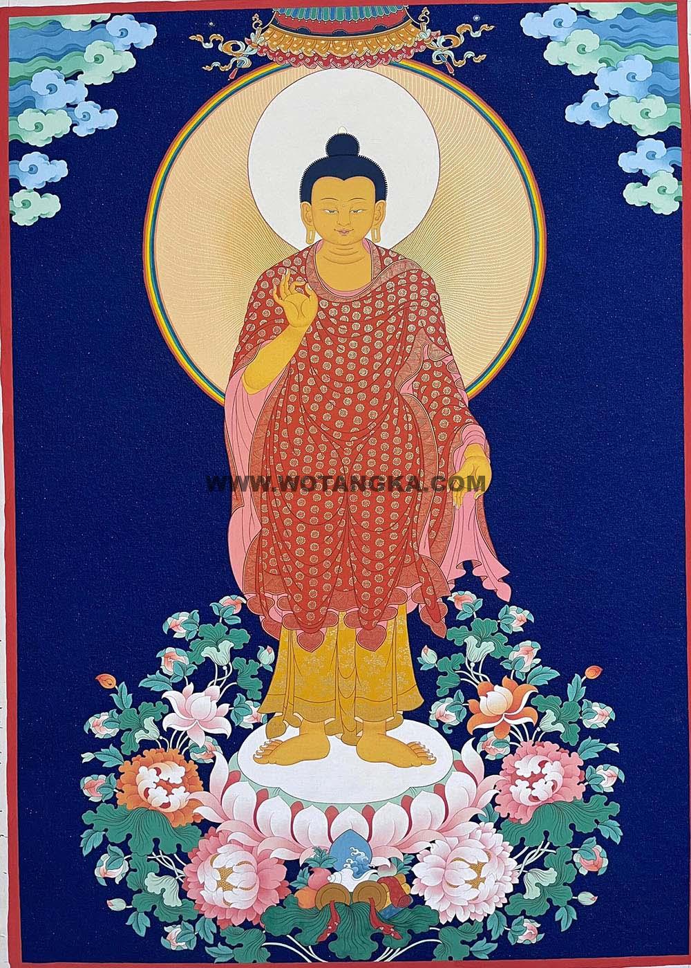 西藏-米玛扎西·画院:彩绘唐卡-释迦牟尼佛(25*15CM左右)