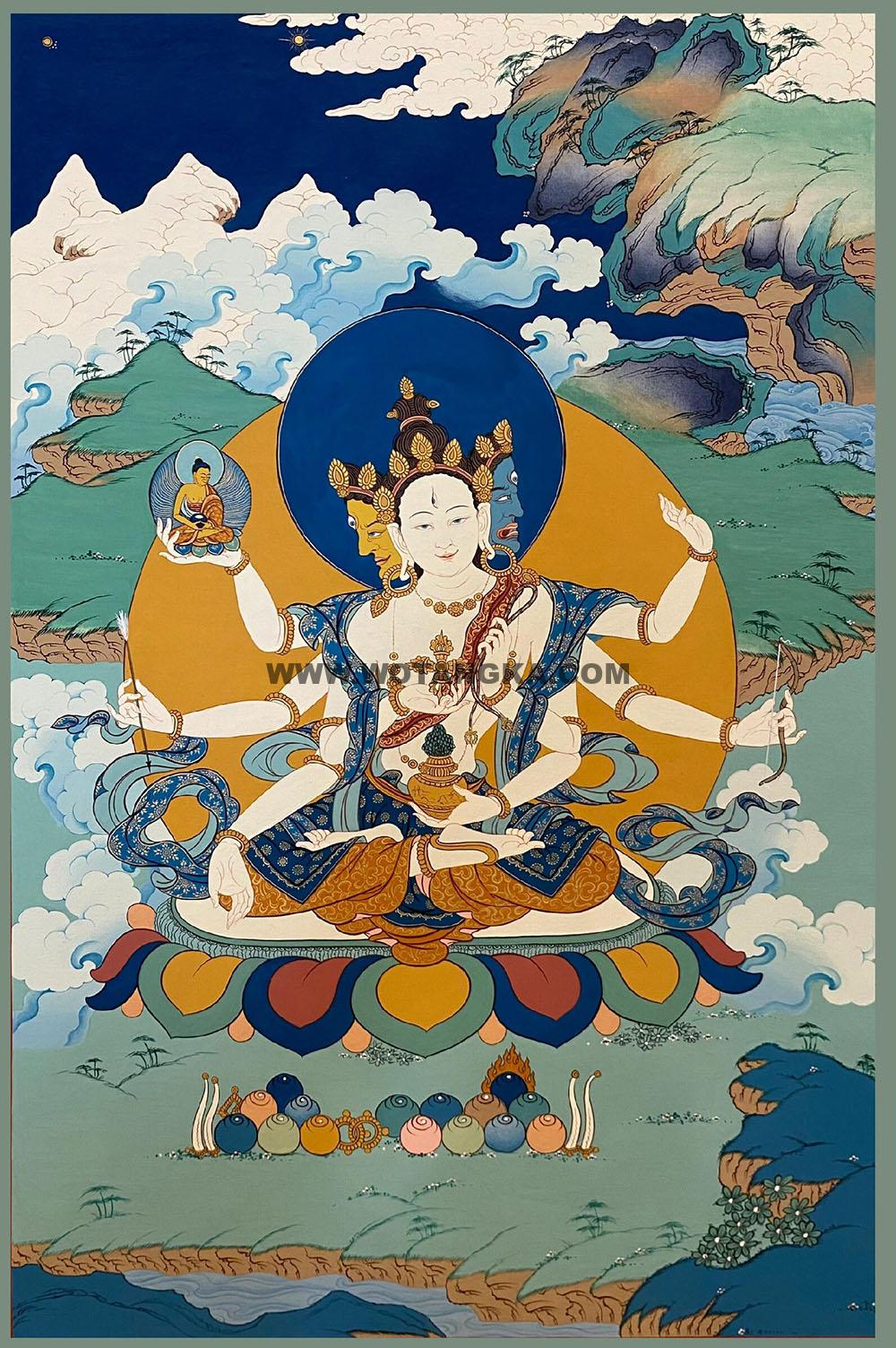 西藏-米玛扎西·画院:彩绘唐卡-尊胜佛母(30*20CM左右)