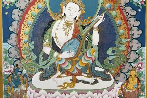 编号188-521536：彩绘唐卡-妙音天女（80*60CM左右）