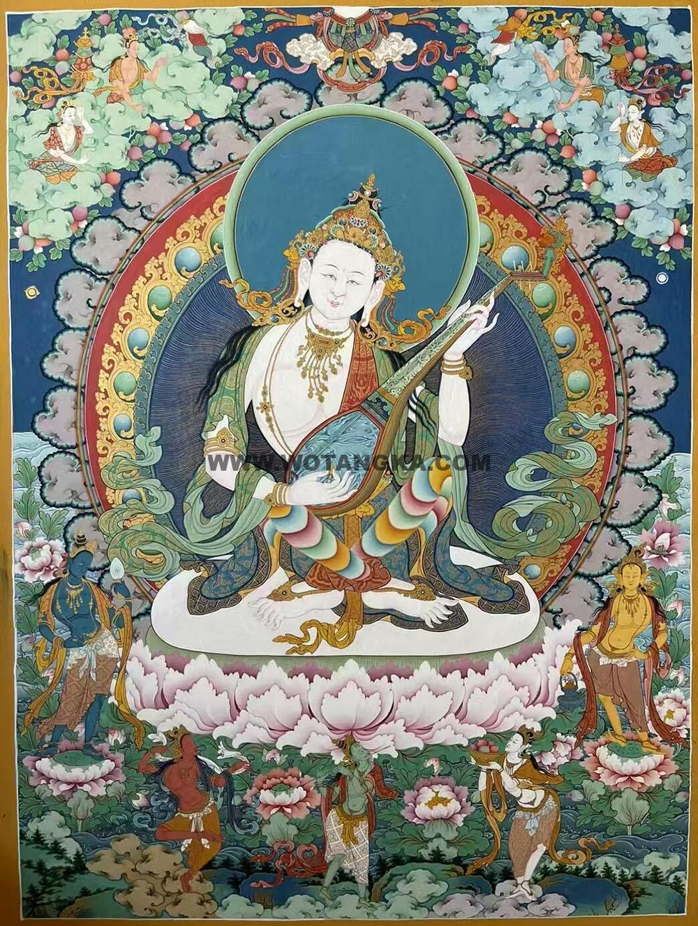 西藏-米玛扎西·画院:彩绘唐卡-妙音天女(80*60CM左右)