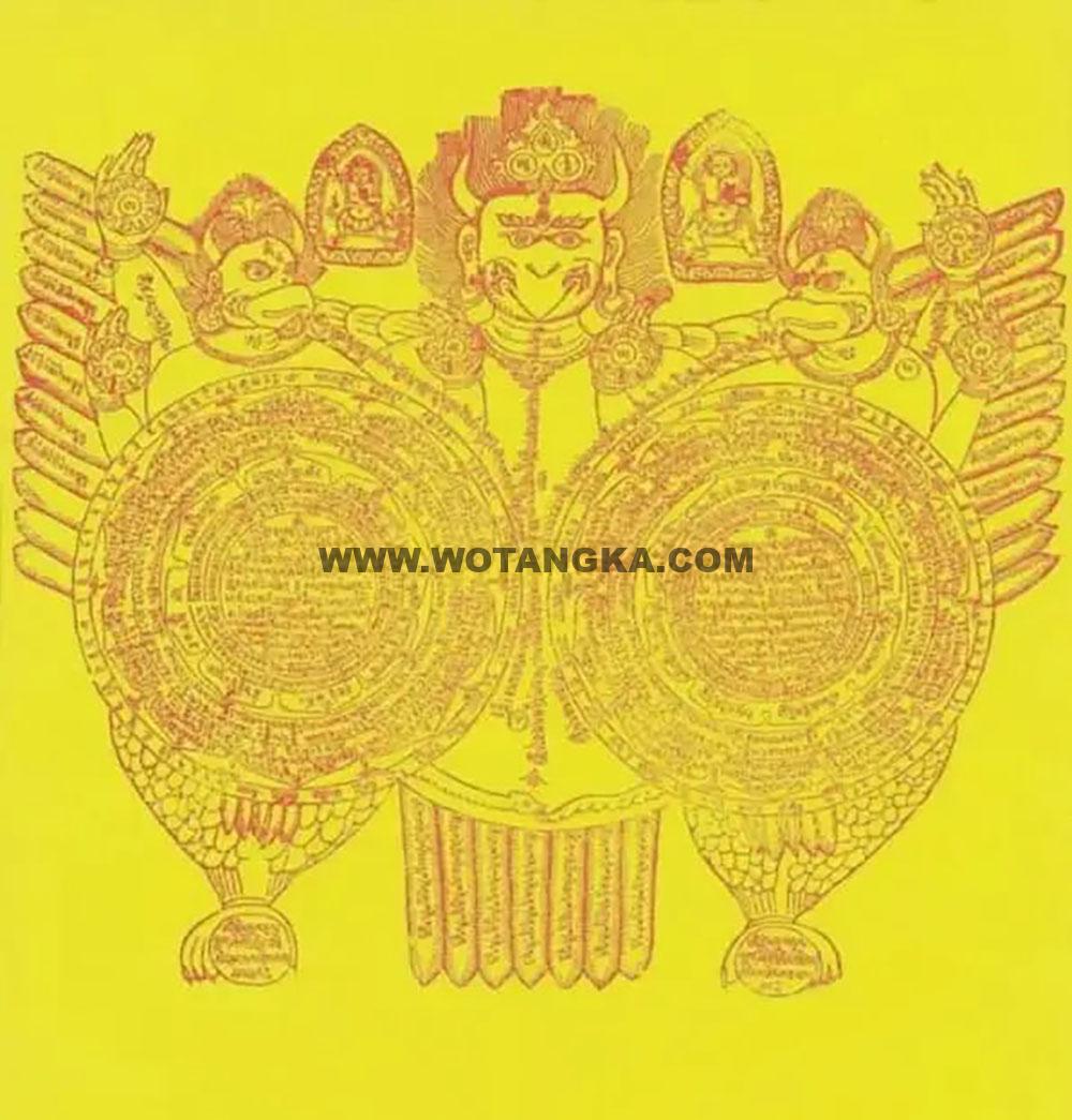 沃唐卡编号AC37831:防瘟疫大鹏金刚咒轮