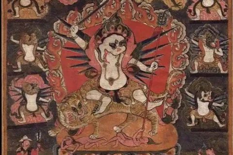 沃唐卡编号AC43097：狮面护法（苯教）