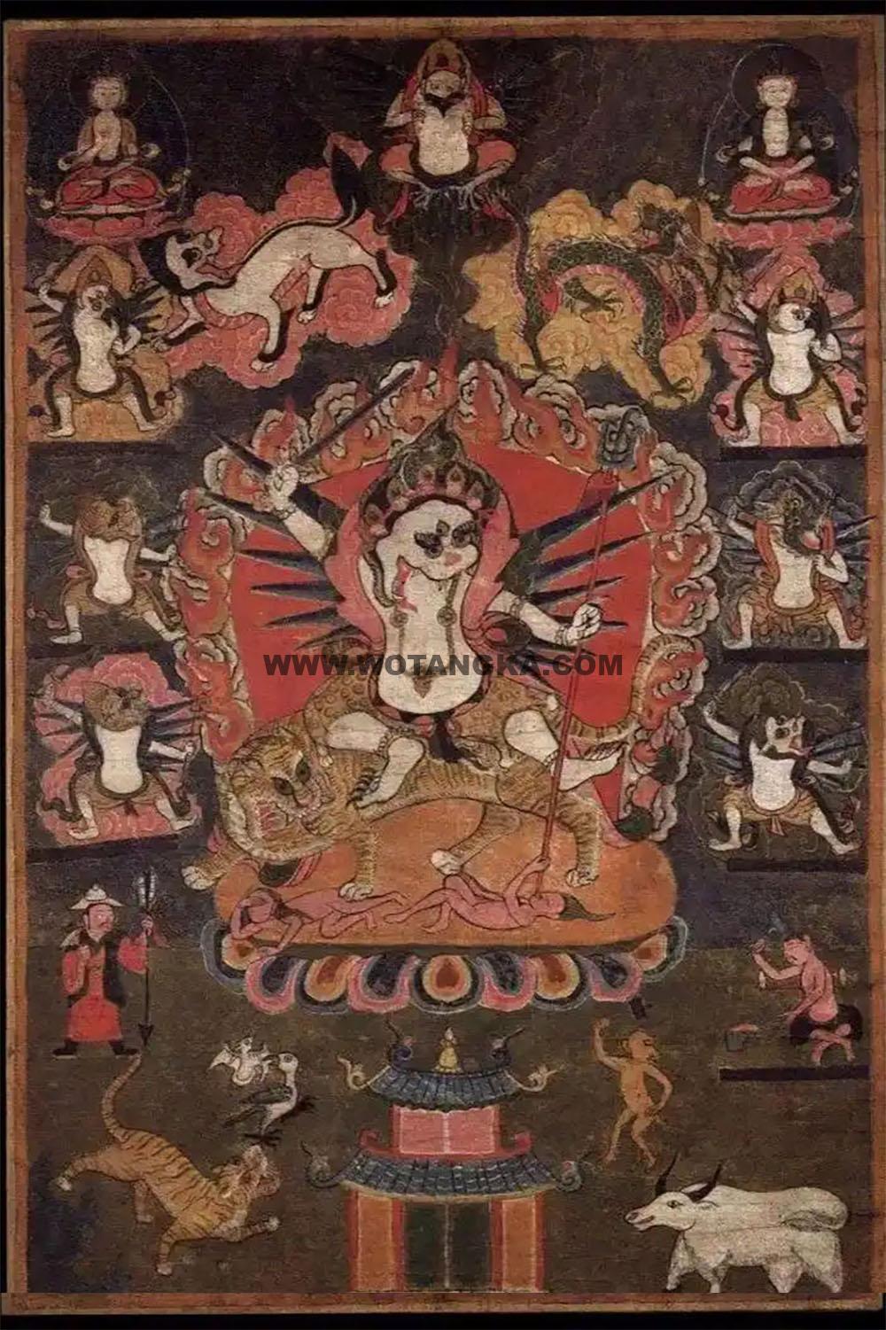 沃唐卡编号AC43097：狮面护法（苯教）