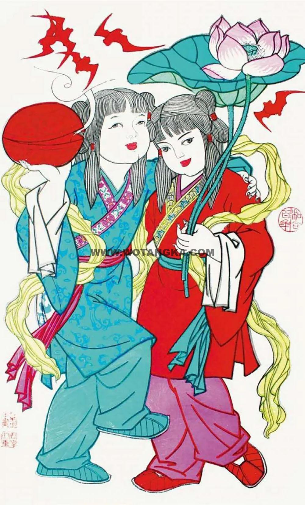 沃唐卡编号AC50311：和合二仙