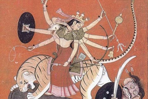 沃唐卡编号AC70936：杜尔迦杀死水牛恶魔