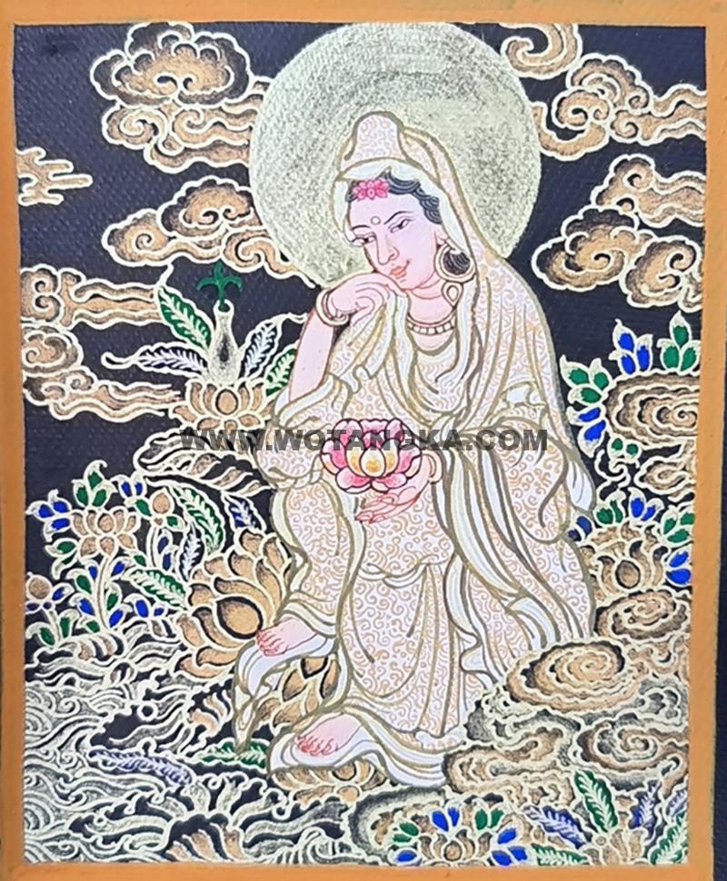 编号118-3174221：黑金小唐卡-观音菩萨·杨柳枝观音（长方形·5*4CM左右）
