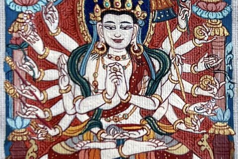 编号118-3250126：彩绘小唐卡-准提佛母（长方形·5*4CM左右）