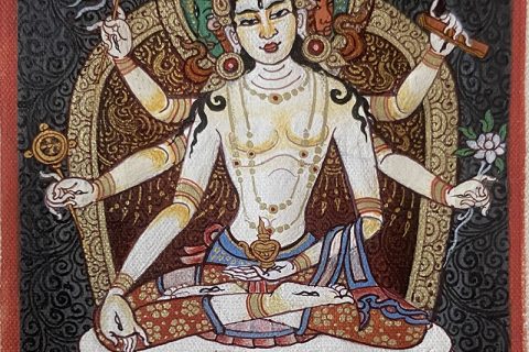 编号118-3519220：彩绘小唐卡-三面六臂白度母（长方形·5*4CM左右）