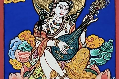 编号118-3977920：彩绘小唐卡-妙音天女（长方形·5*4CM左右）