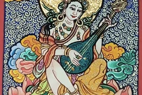 编号118-4265891：彩绘小唐卡-妙音天女（长方形·5*4CM左右）