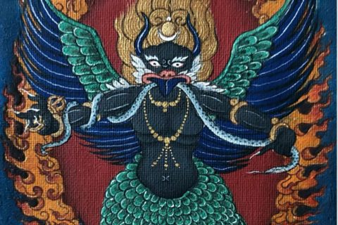 编号118-5391397：彩绘小唐卡-大鹏金翅鸟（长方形·8*5CM左右）