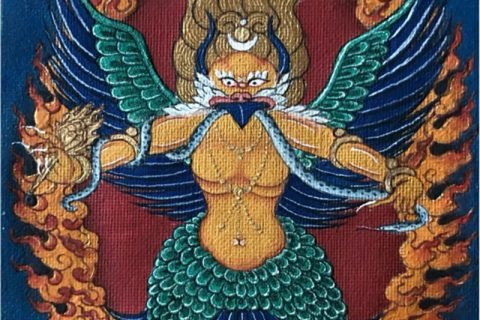 编号118-5480792：彩绘小唐卡-大鹏金翅鸟（长方形·8*5CM左右）