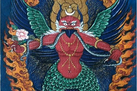 编号118-5485732：彩绘小唐卡-大鹏金翅鸟（长方形·8*5CM左右）