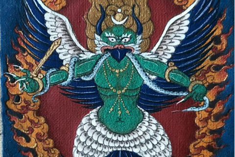 编号118-5553105：彩绘小唐卡-大鹏金翅鸟（长方形·8*5CM左右）