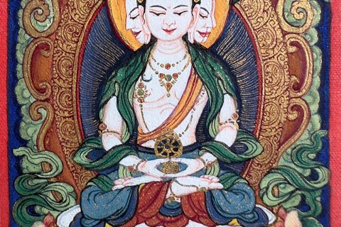 编号118-6533871：彩绘小唐卡-四面大日如来（长方形·5*4CM左右）