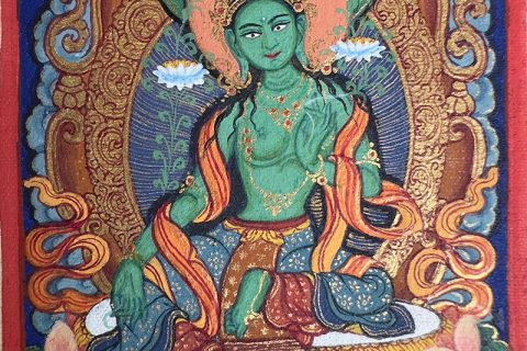 编号118-7561880：彩绘小唐卡-绿度母（长方形·5*4CM左右）