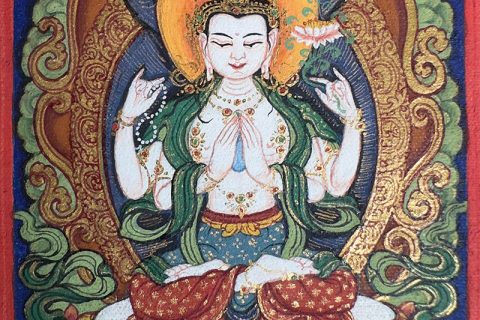 编号118-7998449：彩绘小唐卡-四臂观音（长方形·5*4CM左右）