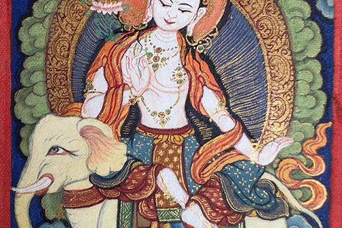 编号118-8303631：彩绘小唐卡-骑象普贤菩萨（长方形·5*4CM左右）