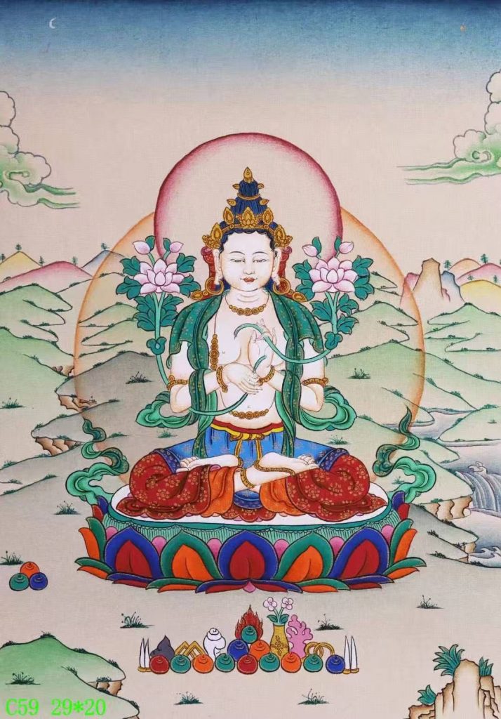 编号138-571387：彩绘唐卡-莲花手观音菩萨（29*20CM左右）