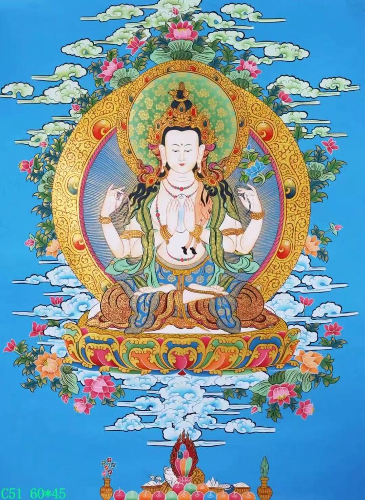 编号138-574092：彩绘唐卡-四臂观音（60*45CM左右）