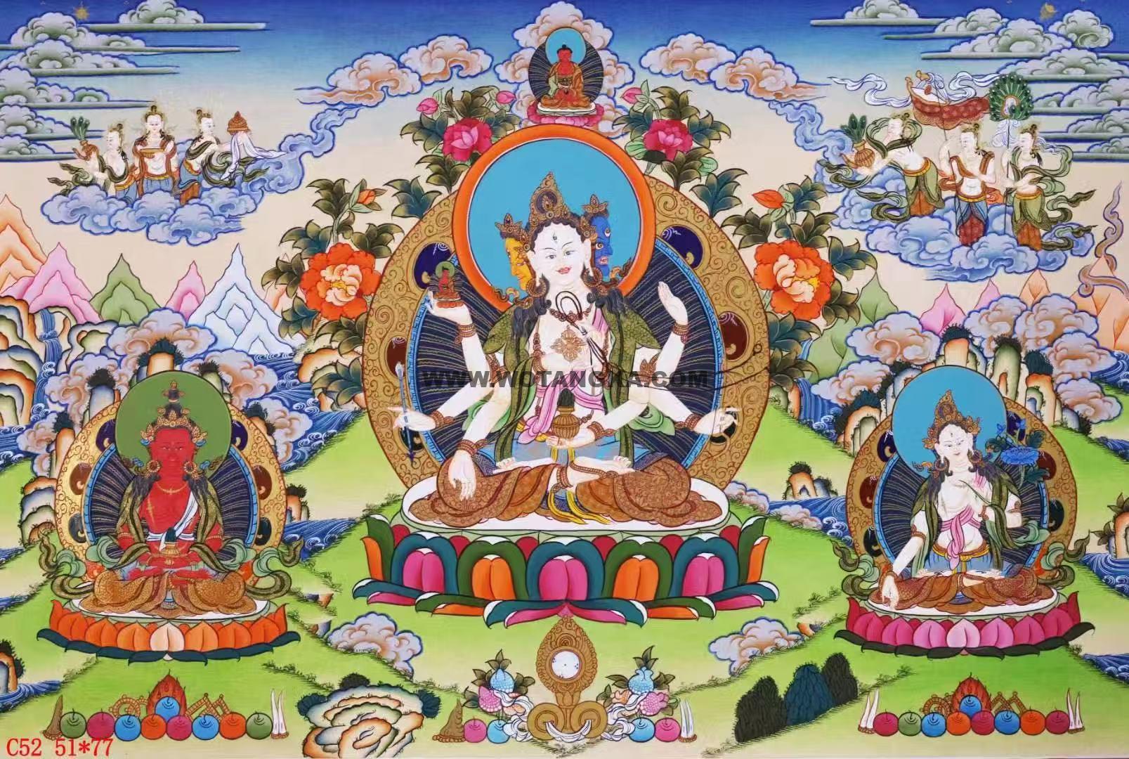 编号138-577899:彩绘唐卡-白度母·长寿三尊(51*77CM左右)