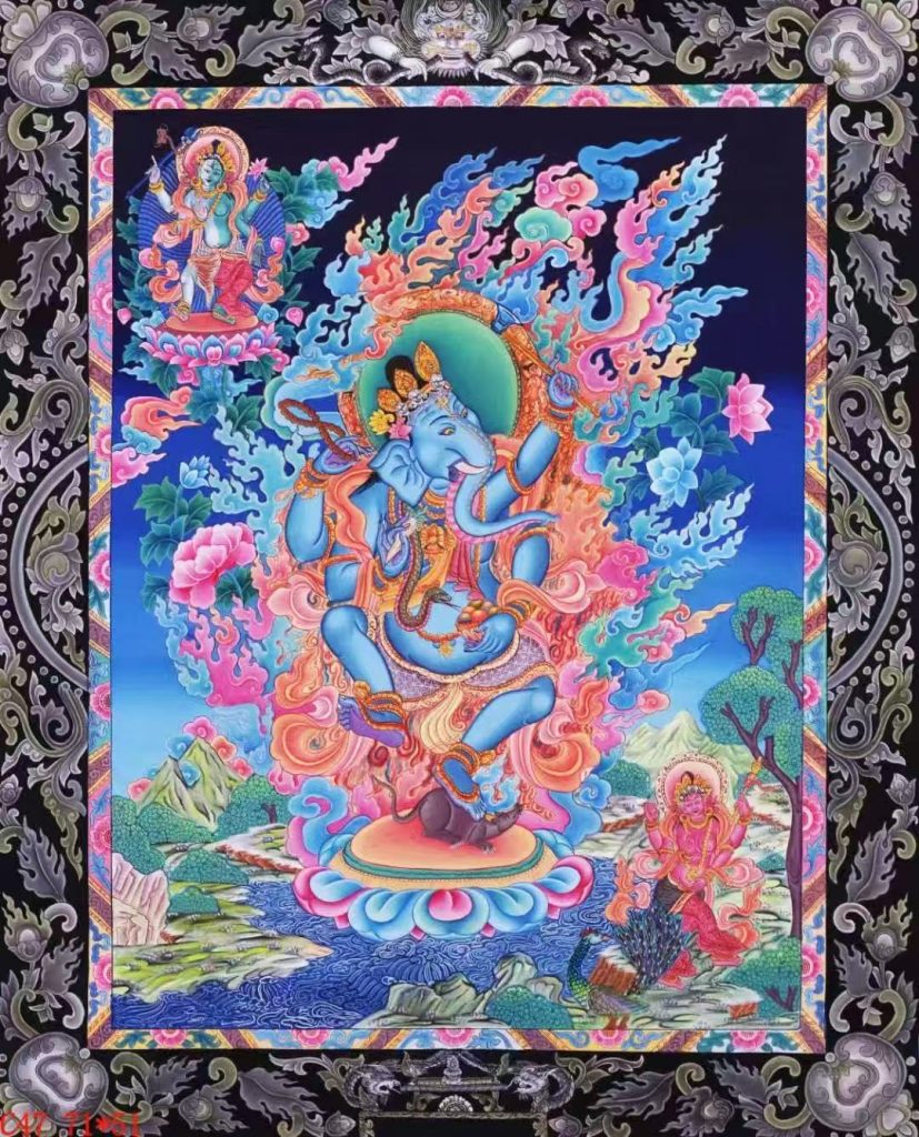 编号138-581481：彩绘唐卡-象鼻财神（71*51CM左右）
