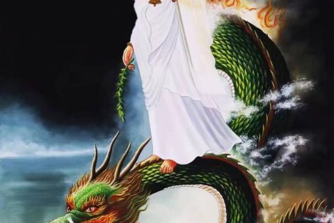 编号138-592814：彩绘唐卡-御龙观音（74*49CM左右）