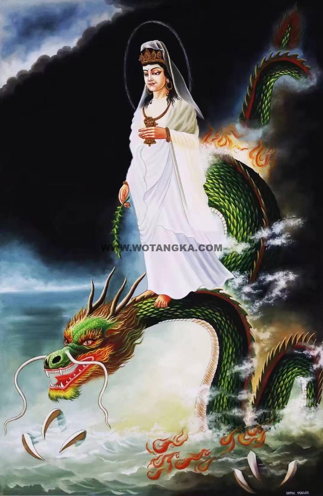 编号138-592814:彩绘唐卡-御龙观音(74*49CM左右)