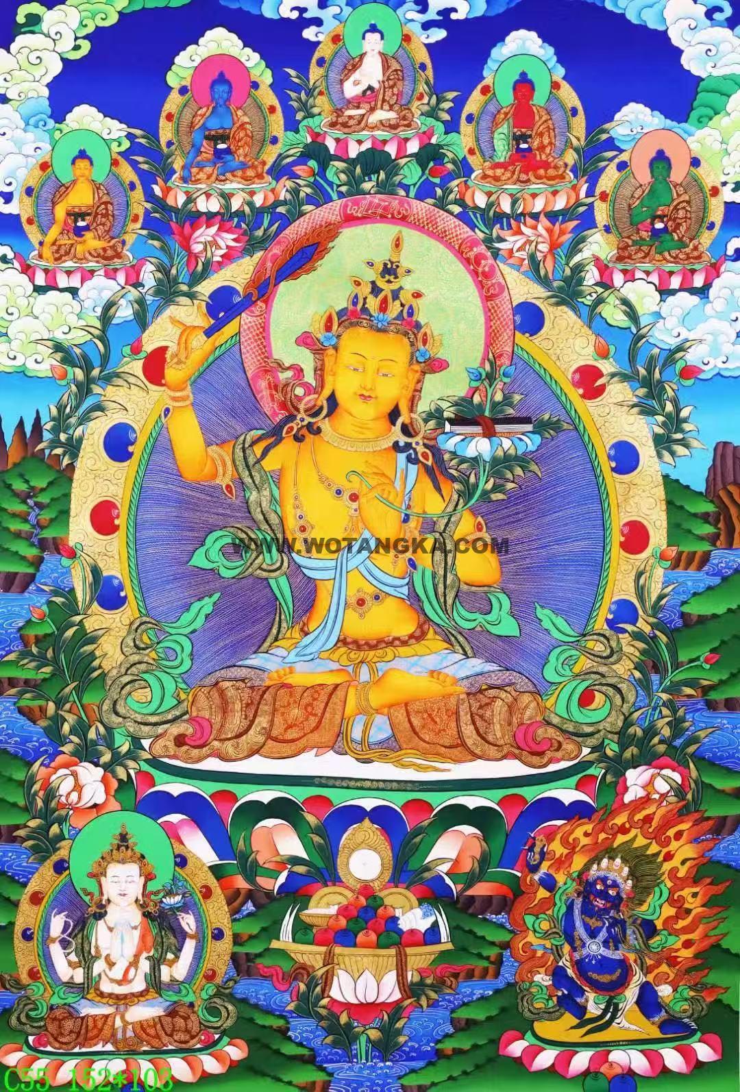 编号138-616166:彩绘唐卡-文殊菩萨·三怙主(152*108CM左右)