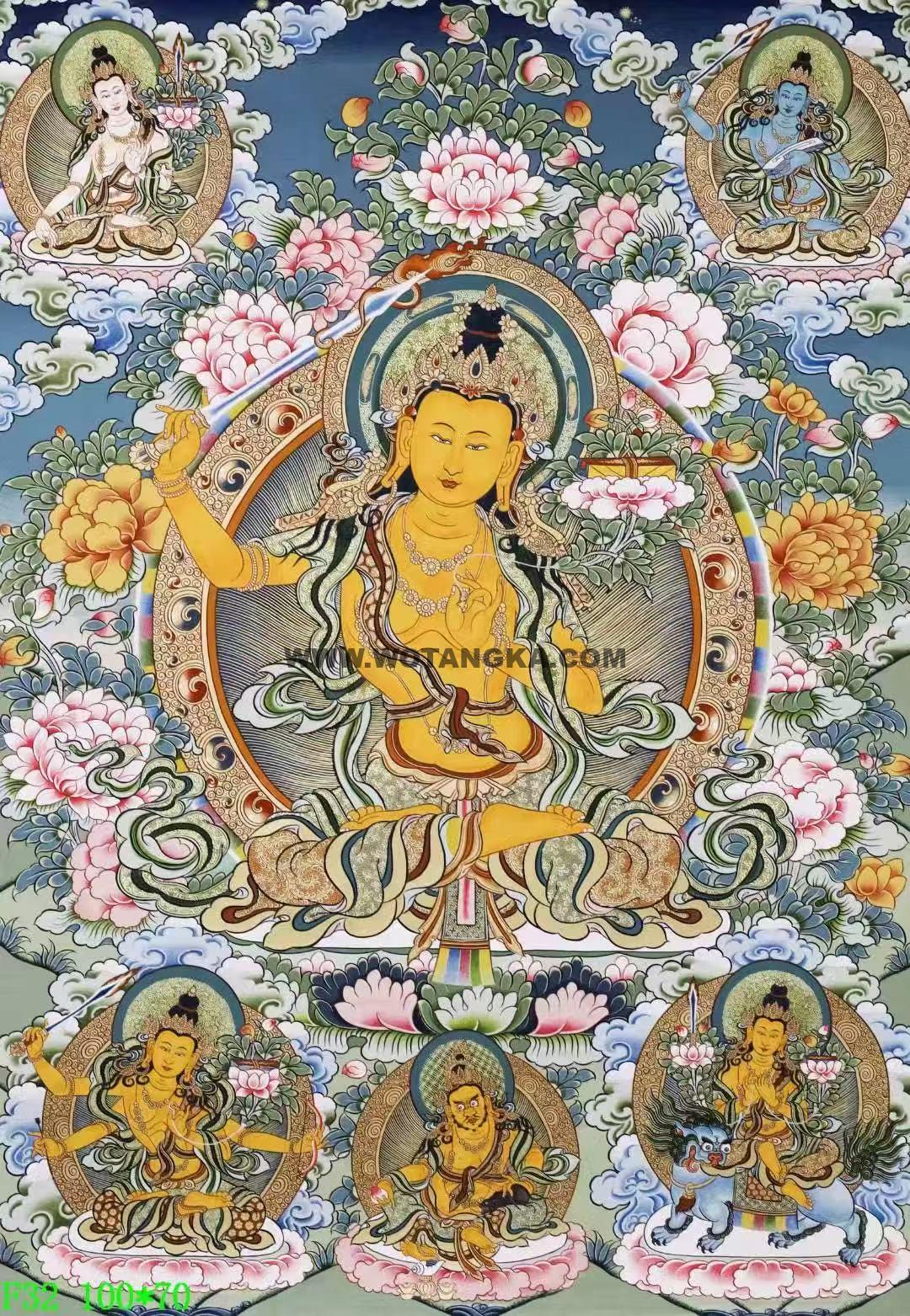 编号138-624661:彩绘唐卡-文殊菩萨·五部文殊(100*70CM左右)