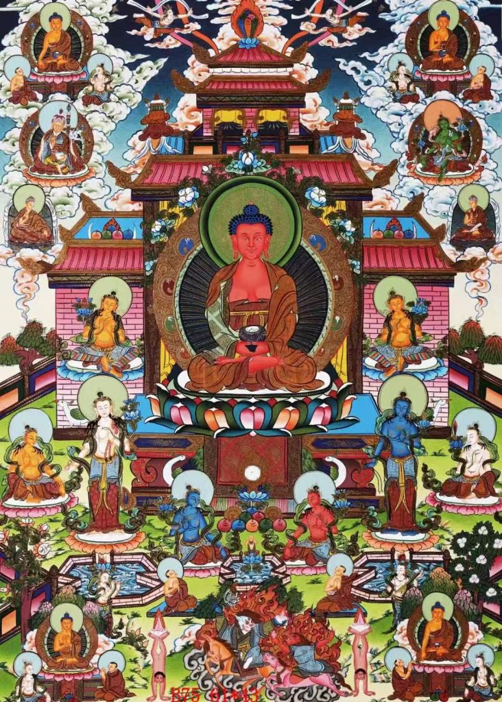 编号138-652410：彩绘唐卡-阿弥陀佛·极乐净土（61*43CM左右）