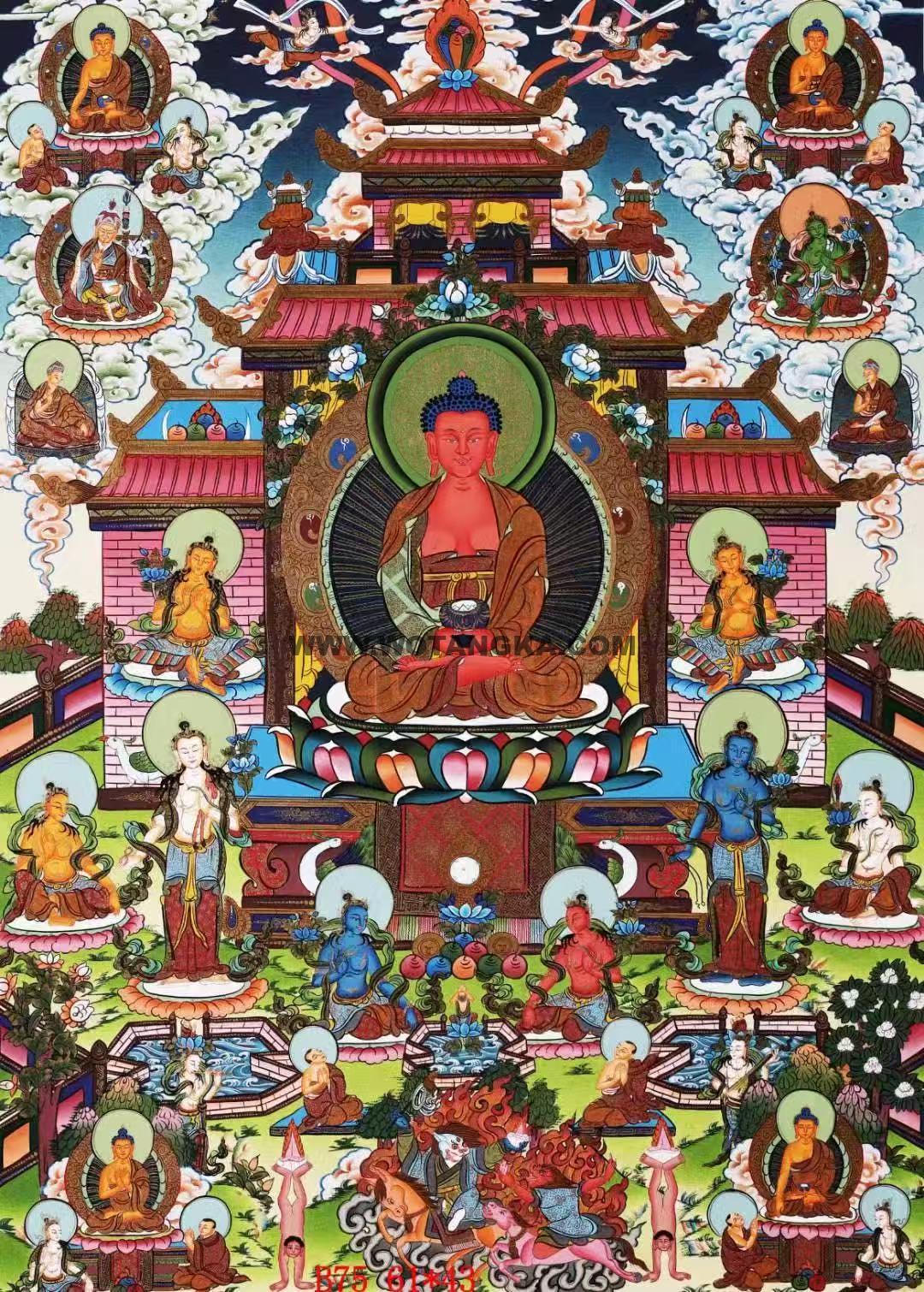 编号138-652410:彩绘唐卡-阿弥陀佛·极乐净土(61*43CM左右)