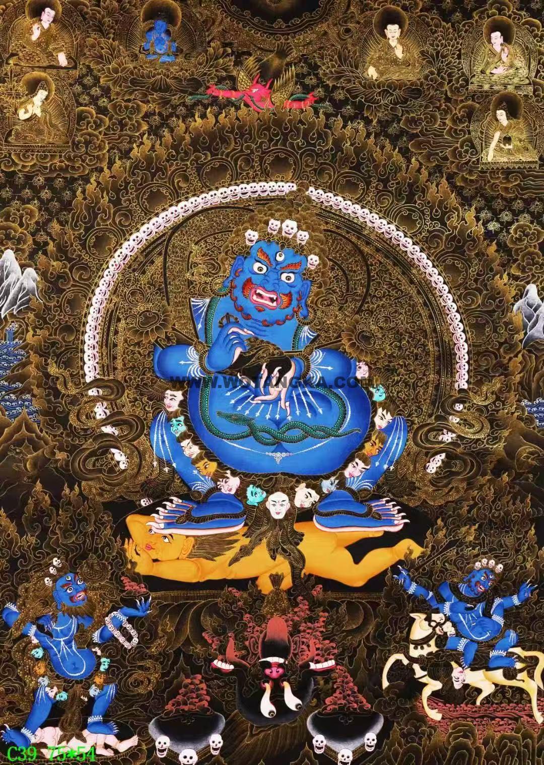 编号138-656155:黑金唐卡-宝帐护法(75*54CM左右)