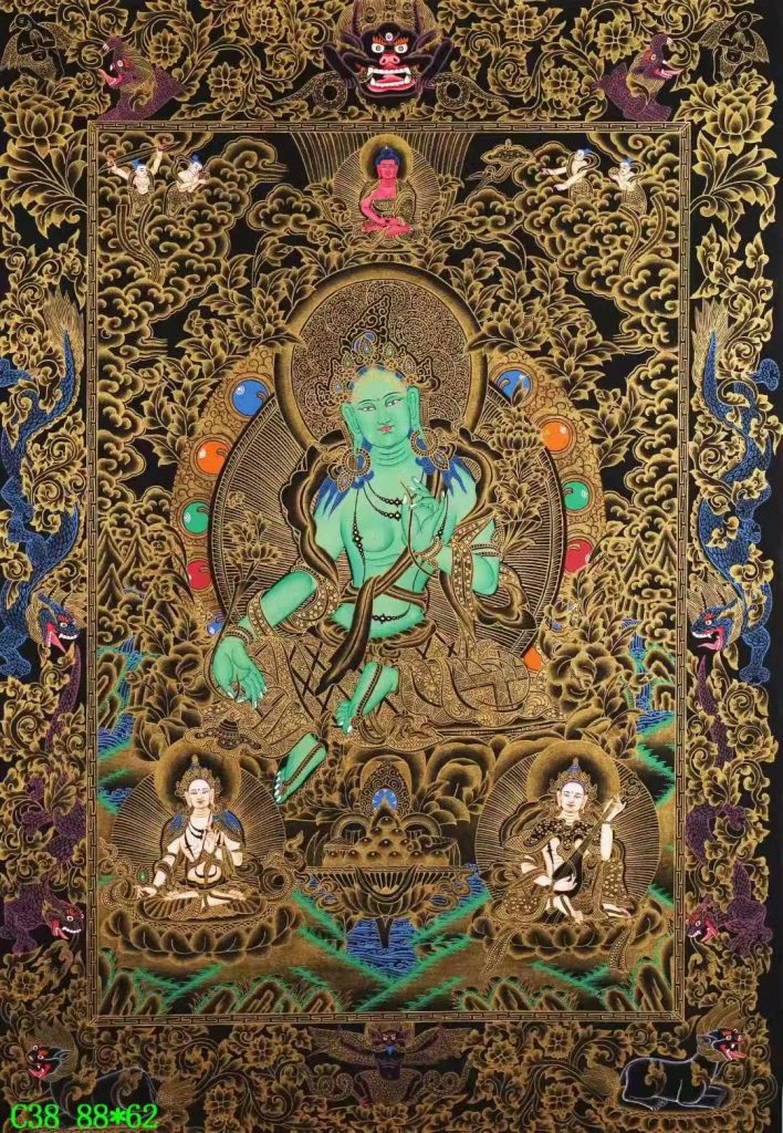 编号138-758029：黑金唐卡-绿度母（88*62CM左右）