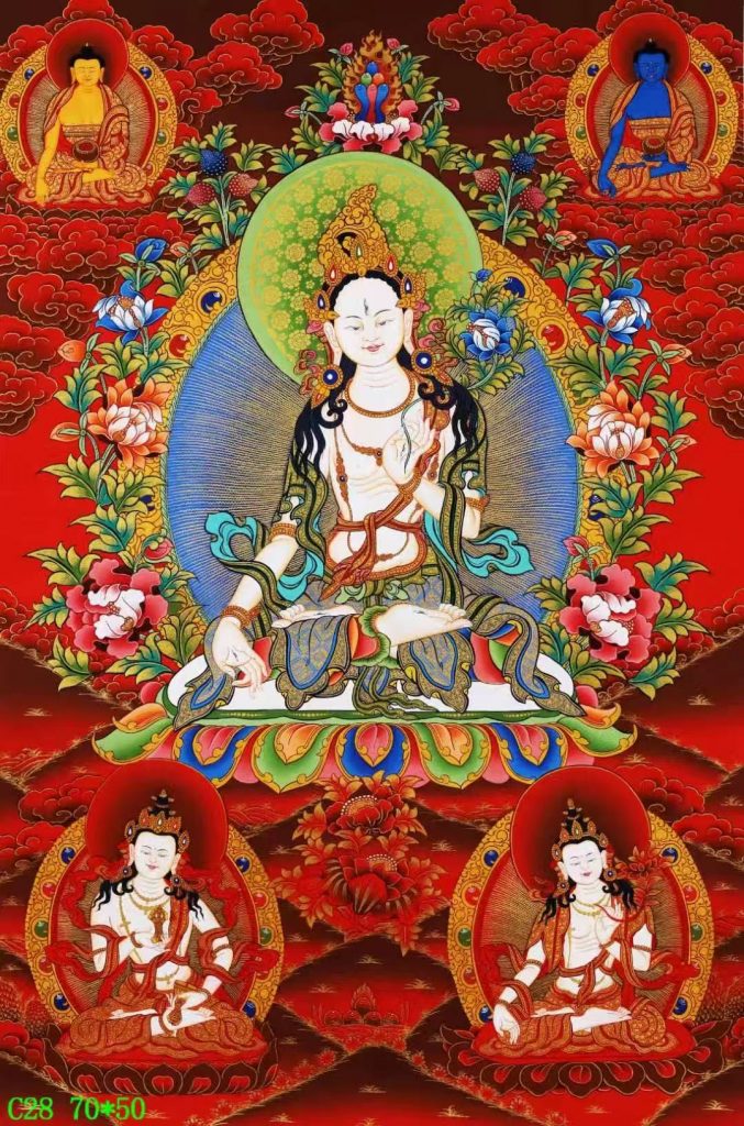 编号138-771152：红金唐卡-白度母·长寿三尊（70*50CM左右）