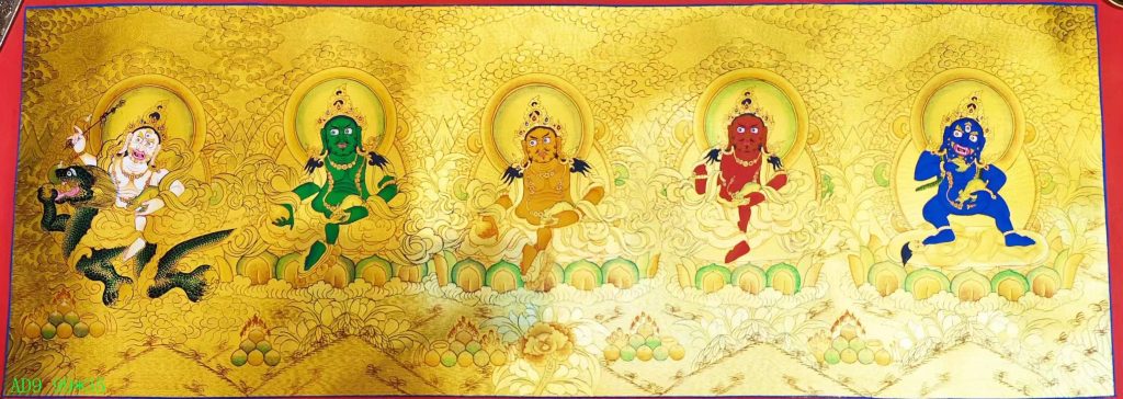 编号138-777428：黄金唐卡-五方财神（39*99CM左右）