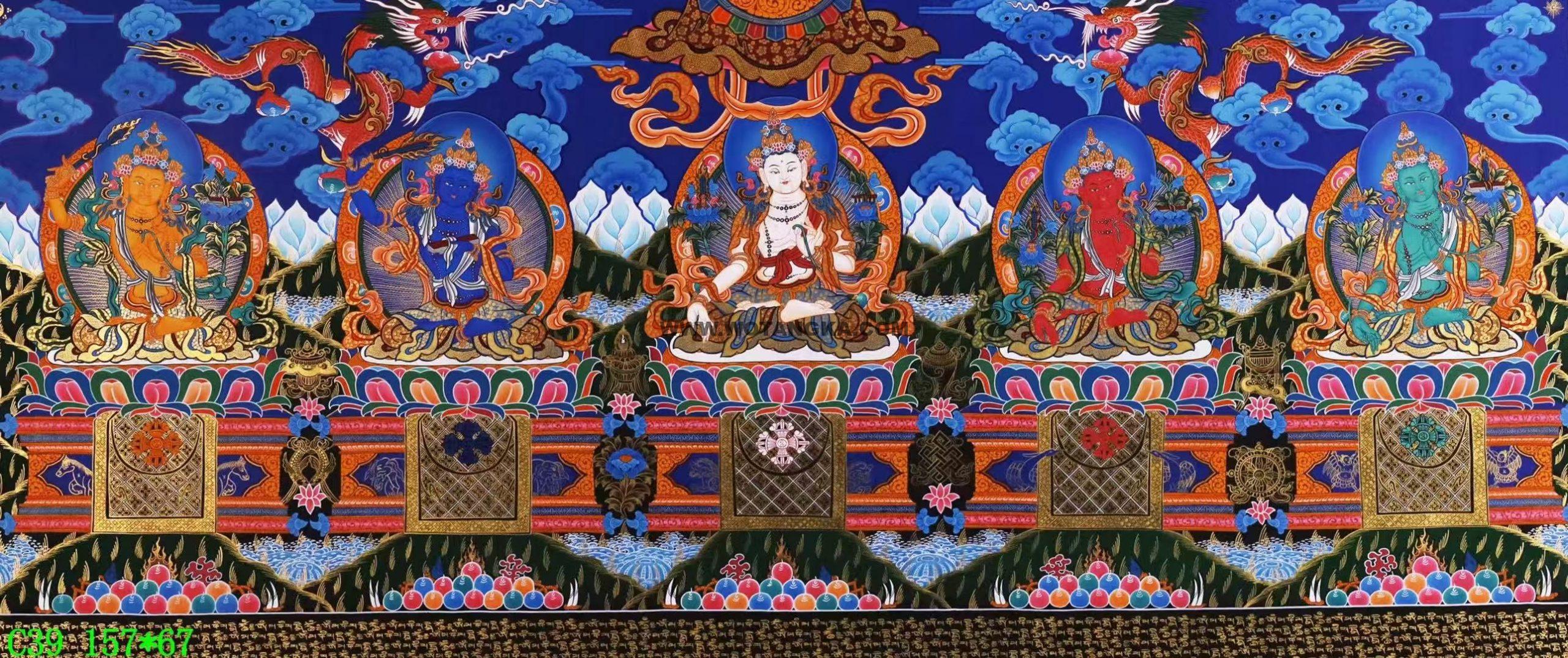 编号138-778093:彩绘唐卡-文殊菩萨·五部文殊(67*157CM左右)