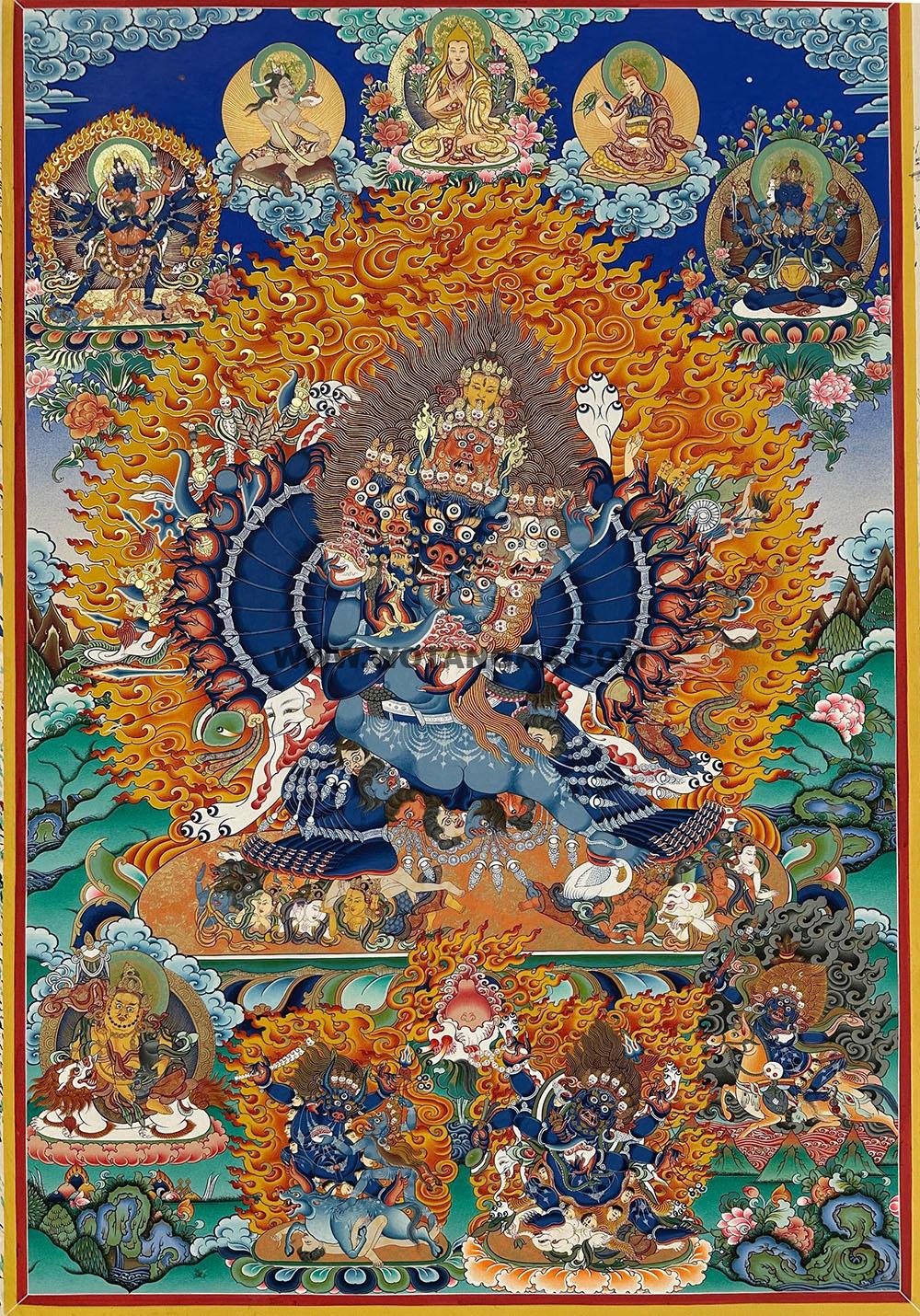 热贡-尕桑吉·画院:彩绘唐卡-大威德金刚(100*70CM左右)