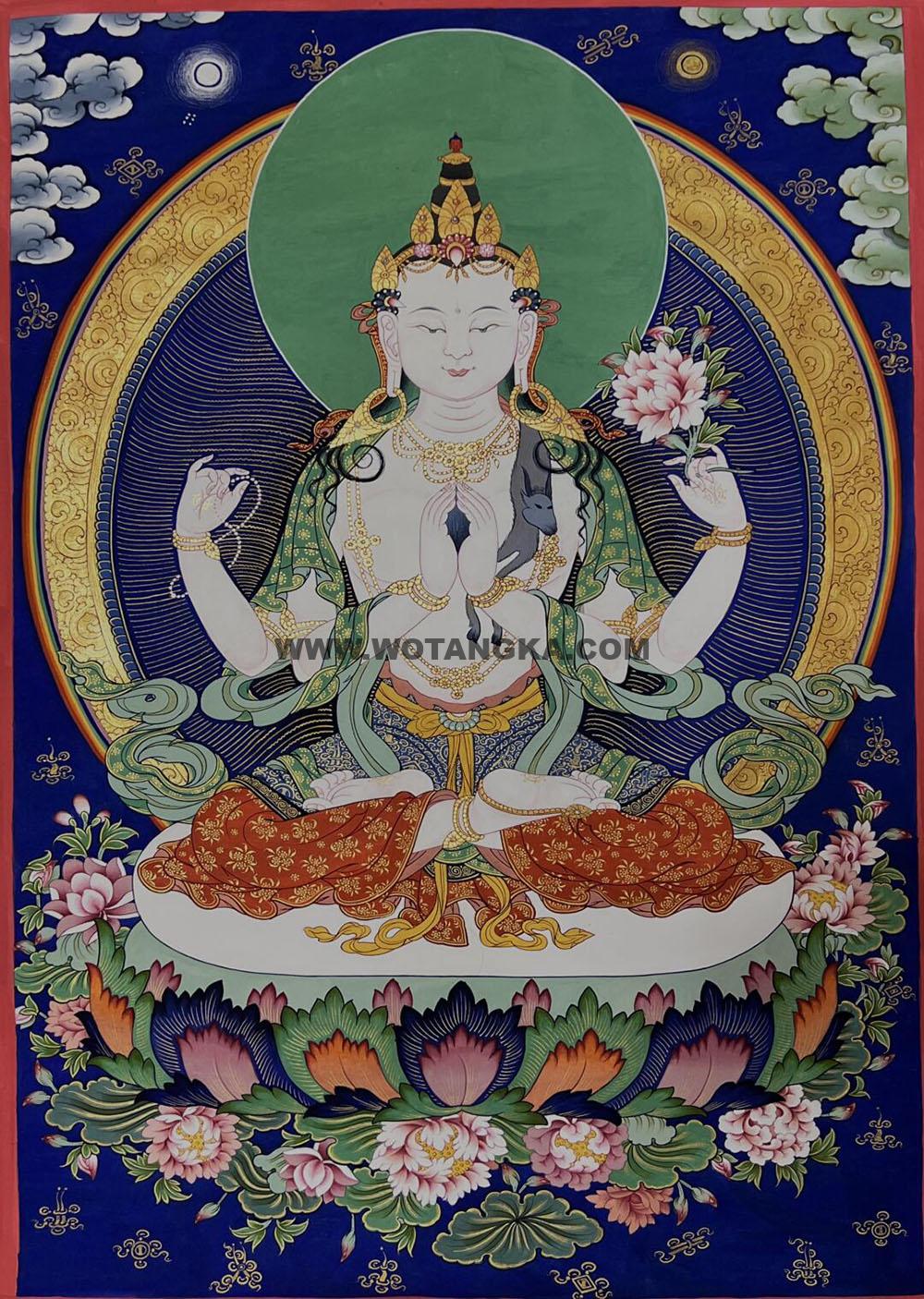 热贡-尕桑吉·画院:彩绘唐卡-四臂观音(40*30CM左右)