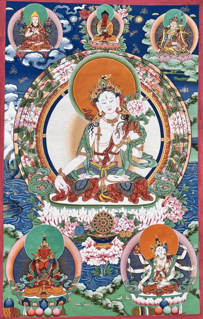 编号189-151120：彩绘唐卡-白度母·长寿三尊（80*50CM左右）