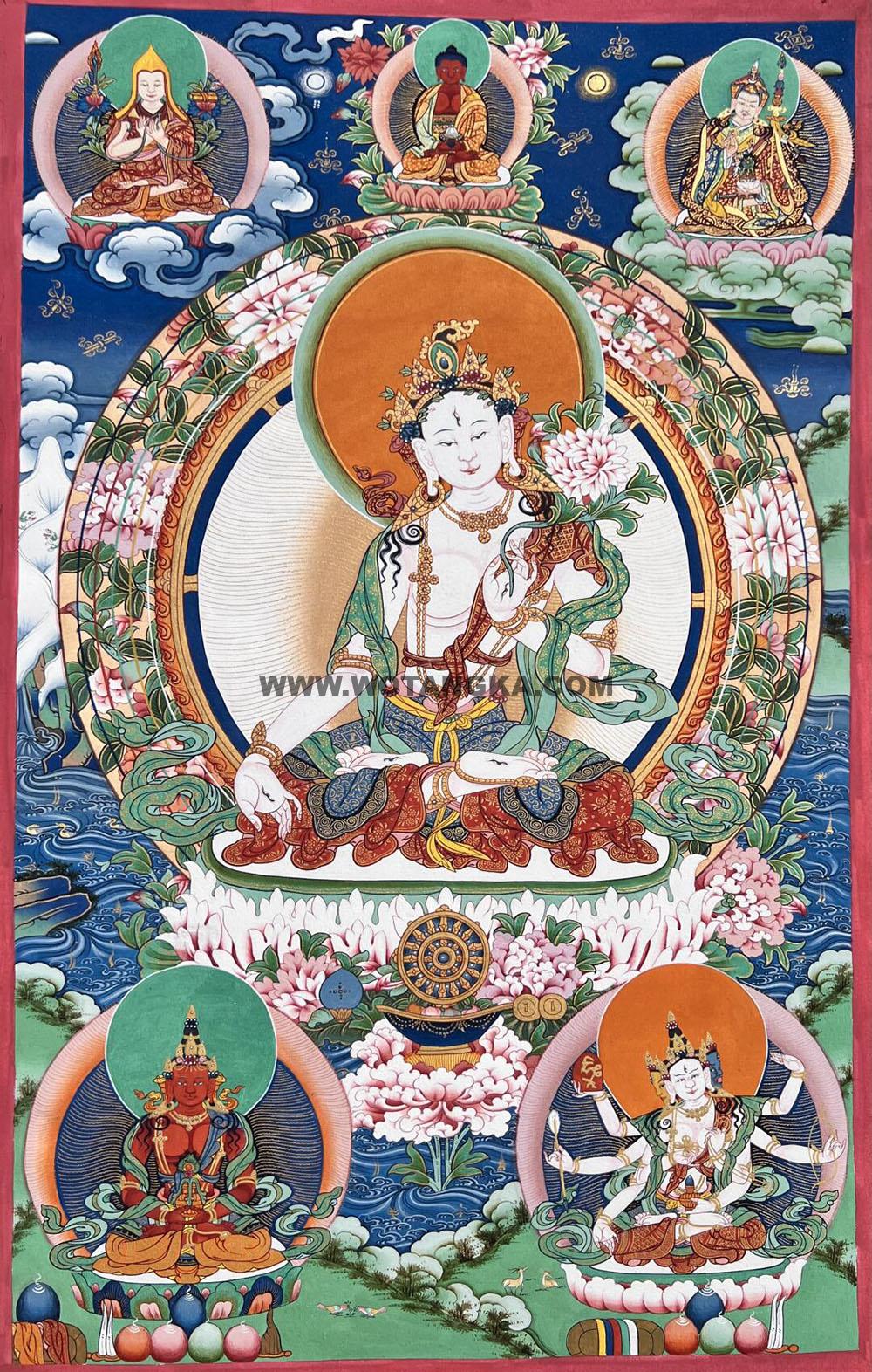 编号189-151120:彩绘唐卡-白度母·长寿三尊(80*50CM左右)
