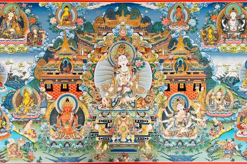 热贡-尕桑吉·画院：彩绘唐卡-白度母·长寿三尊（100*220CM左右）