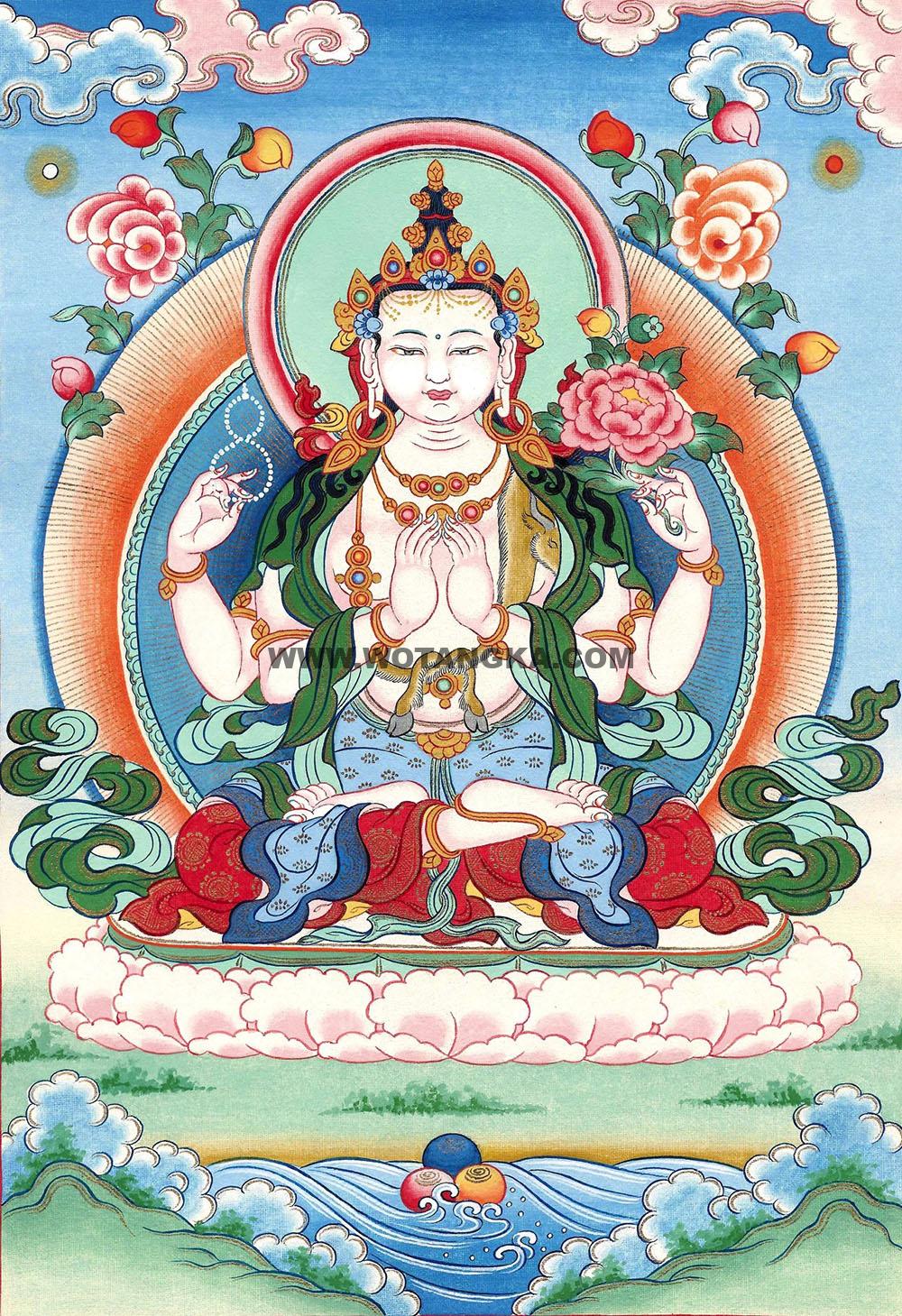 沃唐卡编号AC18237：四臂观音