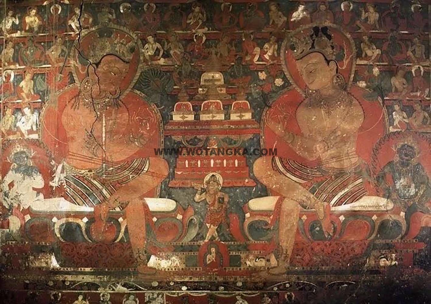 沃唐卡编号AC52491：文殊菩萨与弥勒菩萨对坐辩法图